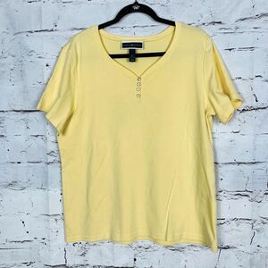 Karen Scott Women's Size XL Butter Yellow Henley Soft Cotton 3/4 Sleeve T Shirt